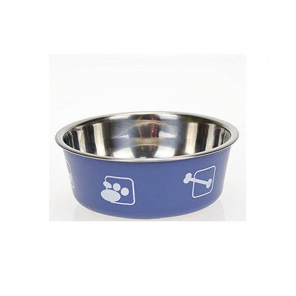 Pet Dog Bowl Stainless Steel Non-Slip Bowl Color Footprint Round Cat Dog Bowl Dog Treats Dog Water Bottle Travel Outdoor Bowl