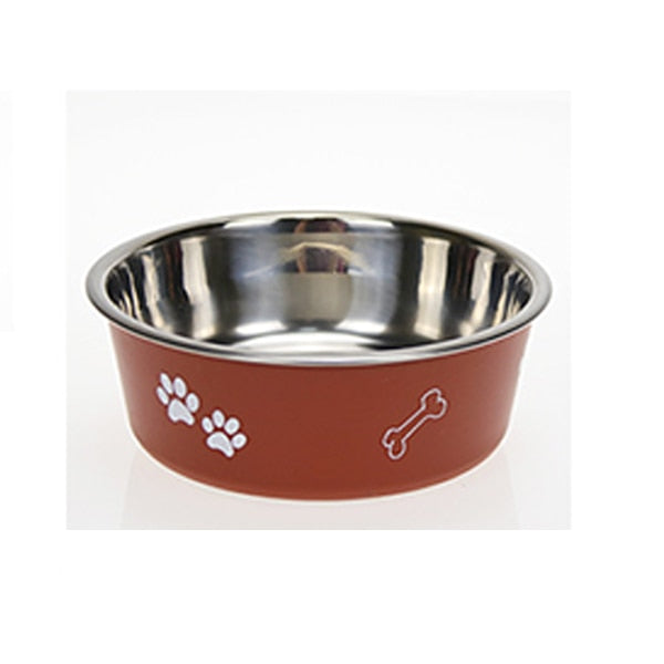 Pet Dog Bowl Stainless Steel Non-Slip Bowl Color Footprint Round Cat Dog Bowl Dog Treats Dog Water Bottle Travel Outdoor Bowl