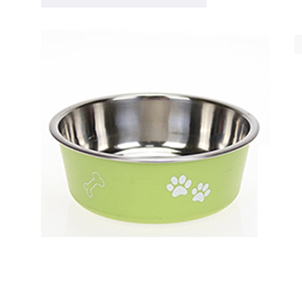 Pet Dog Bowl Stainless Steel Non-Slip Bowl Color Footprint Round Cat Dog Bowl Dog Treats Dog Water Bottle Travel Outdoor Bowl