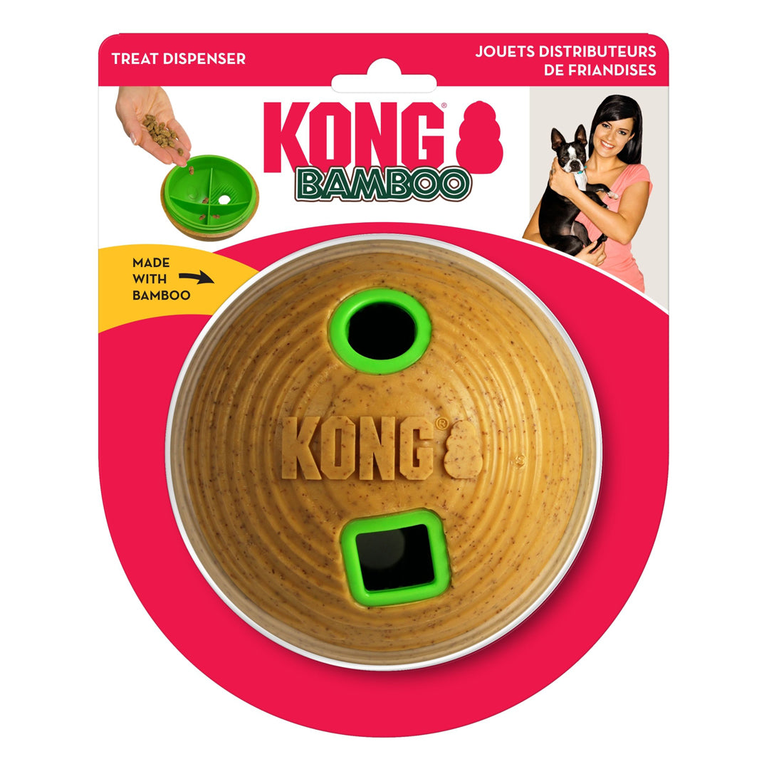 KONG Bamboo Treat Dispenser Ball Dog Toy Tan 1ea/MD, 4.75 in