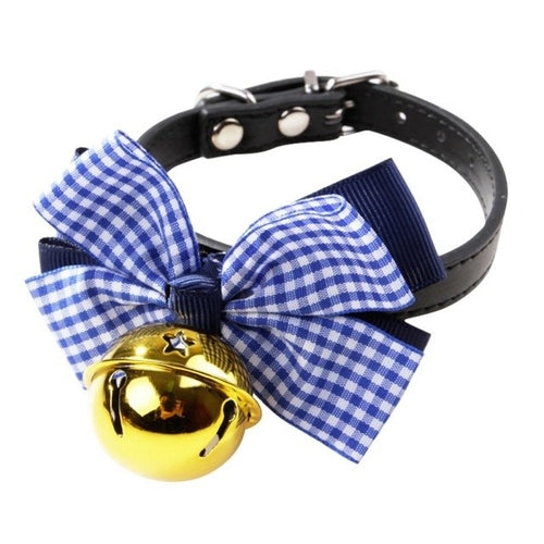 Colors Necklaces Dog Collar With Bell Bow PU Dog