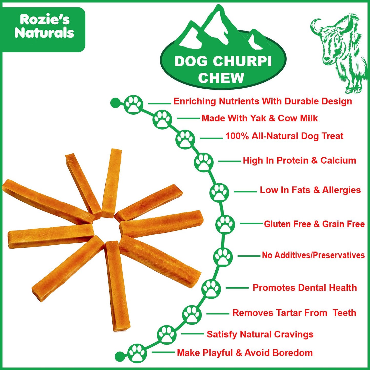 DOG CHURPI CHEW- 100% Natural, Himalayan Yak Cheese Churpi Dog Treat &